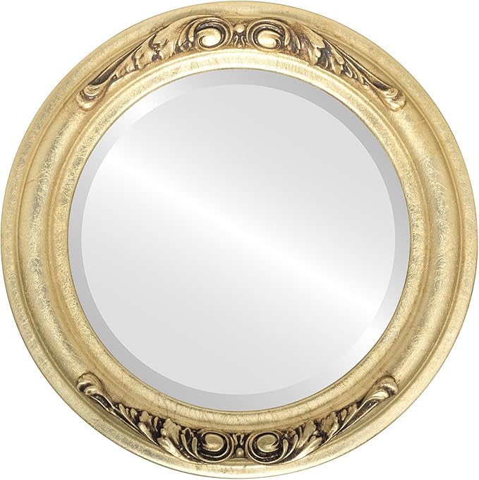OVALCREST Round Beveled Wall Mirror for Home Decor - Florence Style - Gold Leaf - 18x18 Outside Dimensions
