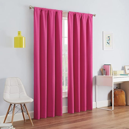 ECLIPSE Kendall Modern Blackout Thermal Rod Pocket Window Curtain for Bedroom or Living Room (1 Panel), 42" x 95", Raspberry