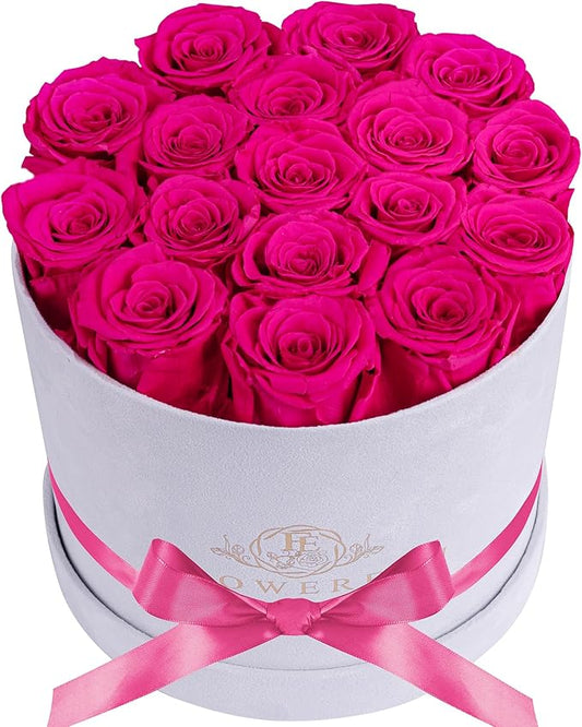 17 Flowers in a Luxury Suede Box, Birthday Gifts for Women, Preserved Flowers, Mothers Day Roses Gift for Mom, Hot Pink
