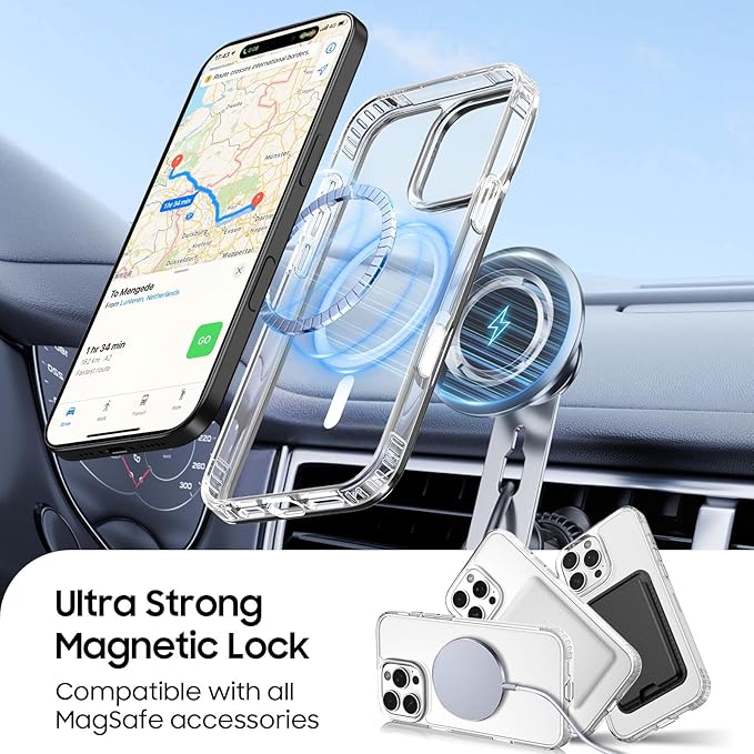 Ntwinro Magnetic for iPhone 16 Pro Clear Case (Compatible with MagSafe) with Pink Detachable Wallet & Card Holder for 3 Cards [RFID Blocking] Military Grade Protective Slim Phone Cover