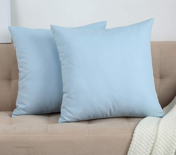 TangDepot Handmade Decorative Solid 100% Cotton Canvas Throw Pillow Covers/Cushion Covers, 45 Colors Available - (18" x18" , Light Blue, 2 Count (Pack of 1))