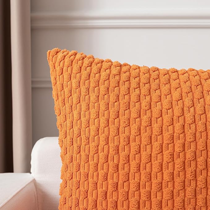 Kevin Textile Fall 2 Packs Decorative Throw Pillow Covers 20x20 Inch for Couch Bed Sofa Modern Farmhouse Boho Home Decor Soft Cute Plush Corduroy Cushion Case Orange 50x50 CM