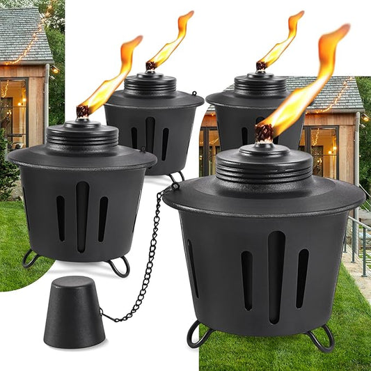 4 Pack Citronella Table Top Torches, 15oz Mini Fire Pit Tabletop Torch for Outside, Metal Tabletop Flame Torch Includes Long Lasting Wick and Snuffer for Yard, Patio, Deck, Garden, Party