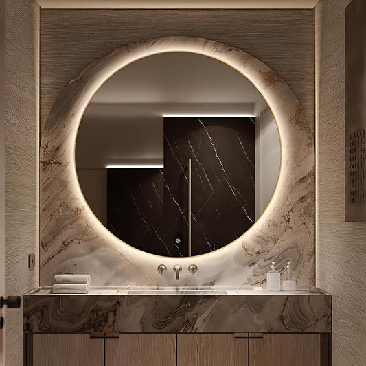 48" Round LED Bathroom Mirror, Wall Mounted Round Backlit Mirror LED Bathroom Vanity Mirror with Lights Fog Free Circle Lighted Mirror with Gold Frame, Smart Light up Mirror 3-Color