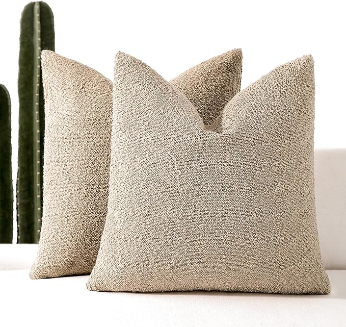 Boucle Decorative Throw Pillow Covers for Couch Set of 2, 26x26 inches, Oatmeal