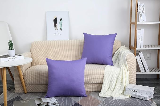TangDepot Handmade Decorative Solid 100% Cotton Canvas Throw Pillow Covers /Pillow Shams, (18" x18" , Violet, 1 Count (Pack of 1))