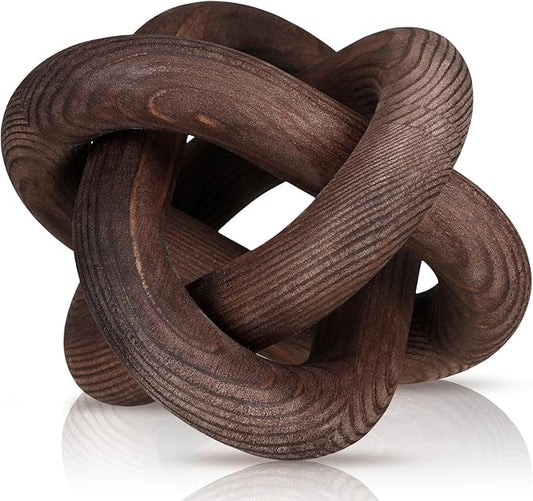 3 Link Wood Knot Decor Rustic Home Décor Accents Hand Carved Coffee Table Decoration, Boho Chain Link Decoration, Modern Shelf, Rustic Objects for Home Living Room Bedroom(Black Walnut)