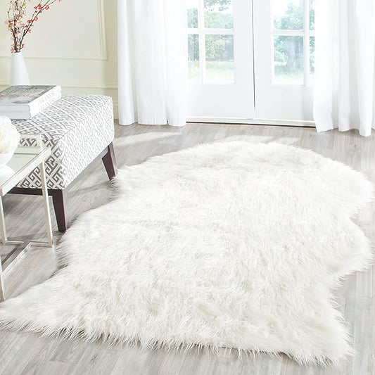 SAFAVIEH Faux Sheep Skin Collection 3' x 5' Ivory FSS117A Silken Glam 2.35-inch Thick Area Rug