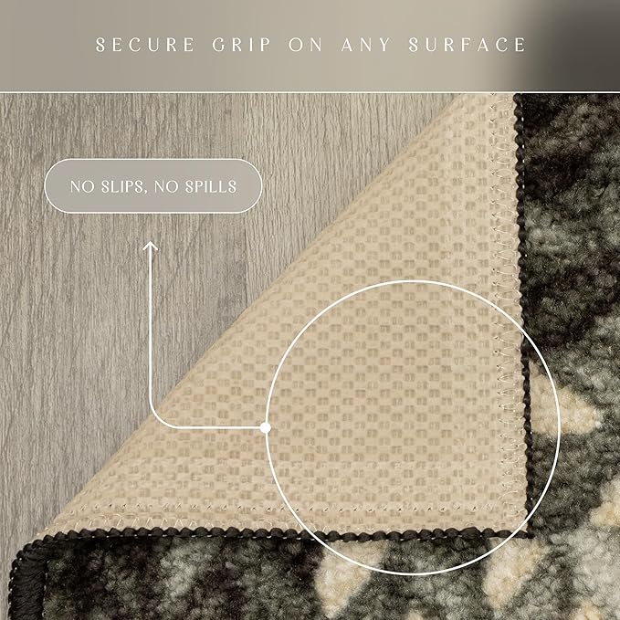 Maples Rugs Marion Bohemian Braided Design Print Area Rug – Made in USA – Washable, Non Slip Indoor Carpet for Entryway, Foyer, Kitchen, and Bathroom, 46" x 30", Black