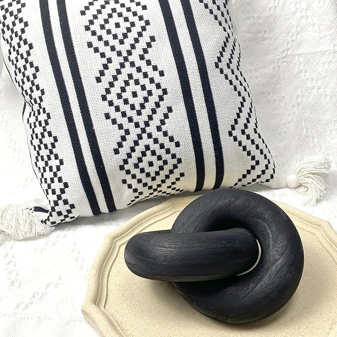 S-SNAIL-OO 2-Link Wood Chain / Knot Décor, Hand Carved Boho Bead Home Shelf Decor Suitable for Bedroom, Living Room, Coffee Table, Black