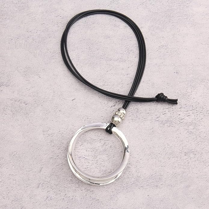 Leather Necklace for Women Boho Choker Necklace Long Cord Leather Pendant Bohemian Neckalce Vintage Alloy Pendant Leather Rope Necklace Wooden Necklaces for Women