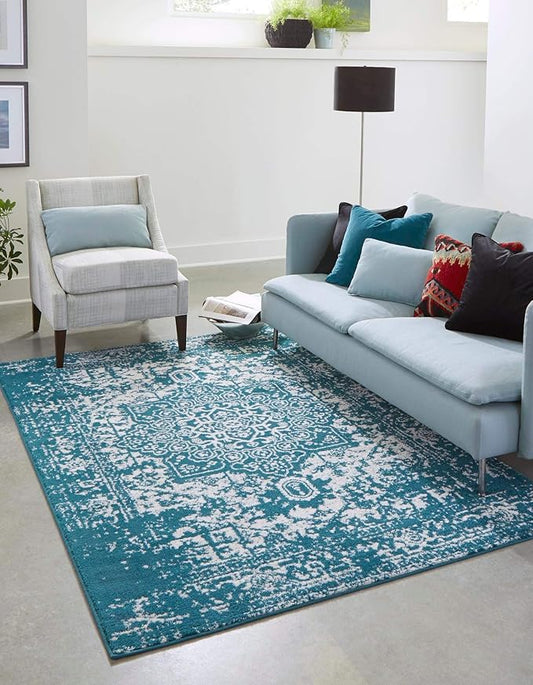 Rugs.com Arlington Collection Rug – 3' x 5' Turquoise Medium-Pile Rug Perfect for Living Rooms, Large Dining Rooms, Open Floorplans