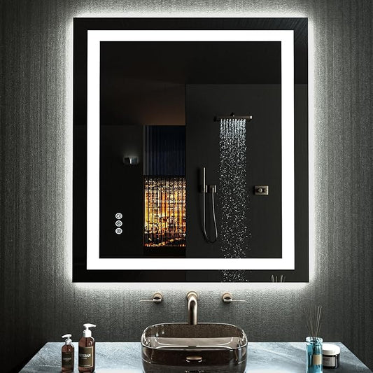 LOAAO 24”X30“ RGB LED Bathroom Mirror with Lights, Large, Anti-Fog, Dimmable Smart Lighted Bathroom Vanity Mirror, Multiple Light Modes, RGB Backlit + Front Light, Memory Function, Tempered Glass