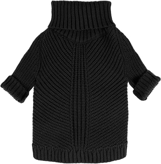 Fitwarm Dog Turtleneck Sweater, Thermal Knitted Pet Coat, Dog Winter Clothes for Small Dogs, Cat Apparel, Black, XXL