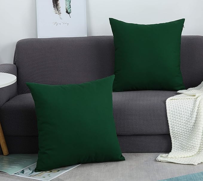 TangDepot Handmade Decorative Solid 100% Cotton Canvas Throw Pillow Covers/Pillow Shams, (20"x20", Deep Green)