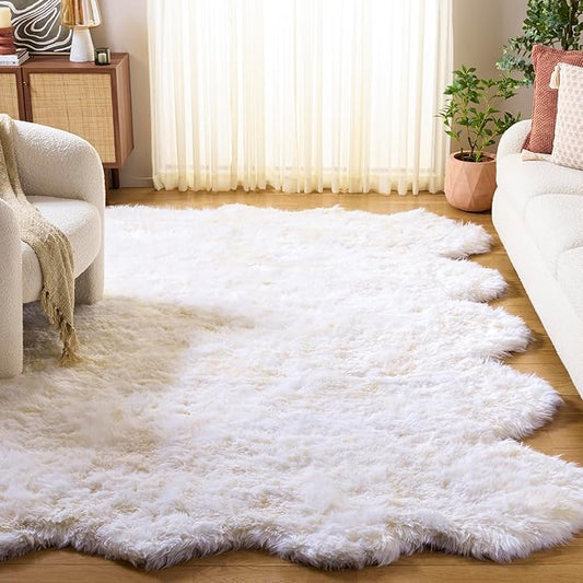 SAFAVIEH Area Rug 8x10 - Sheep Skin Collection - Large - Natural & White, Handmade Rustic Glam Genuine Pelt, Ultra Plush Thick Pile, Ideal for Living Room, Bedroom, Dining Space (SHS211A)