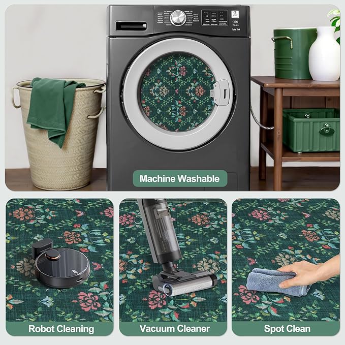 Tangsoo 2x3 Small Washable Entry Rug,Non Slip Green Floral Throw Area Rugs for Entryway,Front Door Mats Indoor Entrance Carpet for Kitchen Office Laundry, Soft Kids & Pets Friendly