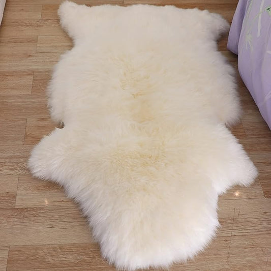Woolous Sheepskin Rug – Large Genuine New Zealand Sheepskin, Extra Thick & Fluffy Ivory Sheep Skin Pelt, Luxuriously Soft Area Rug for Living Room, Bedroom, Sofa & Chair (3.5 x 2.3 ft)