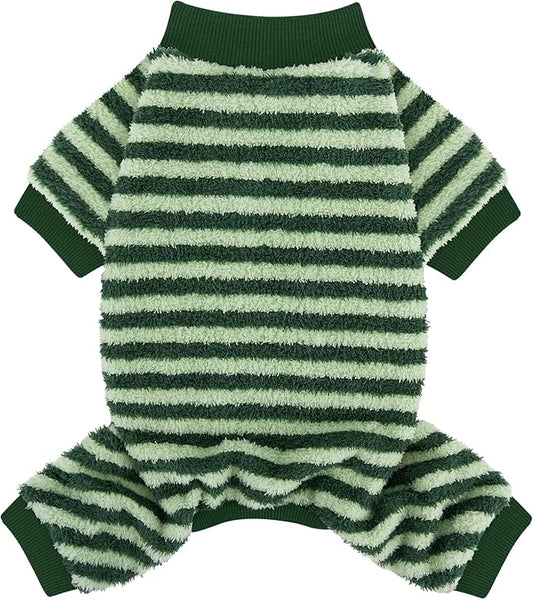 XPUDAC Stripe Dog Sweater Fleece Dog Pajamas Winter Pet Clothes for Small Medium Dogs Girl Boy Doggy Apparel for Cold Weather, Stripe Green, M