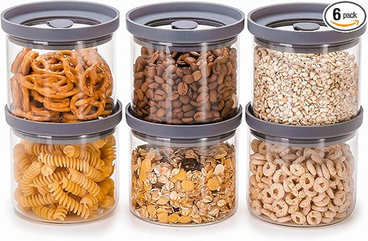 Glass Canisters with Airtight Lids Set of 6 (17.5 oz) - Borosilicate Glass Jars for Overnight Oats, Meal Prep & Pantry Storage, Stackable, BPA-Free, Dishwasher Safe Kitchen Containers