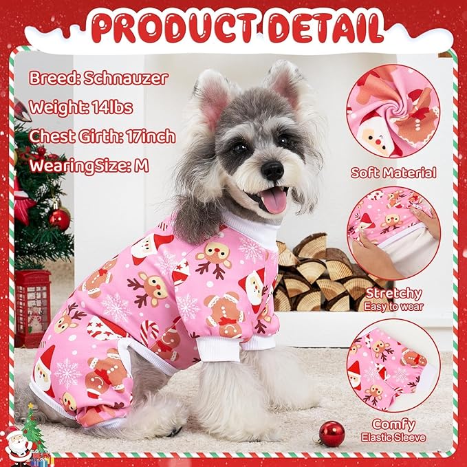 XPUDAC 4 Pack Christmas Dog Pajamas Comfy Dog Clothes for Small Medium Dogs Girl Boy Holiday Pet Outfit Puppy Onesie Cat Pjs Jammies，2XL