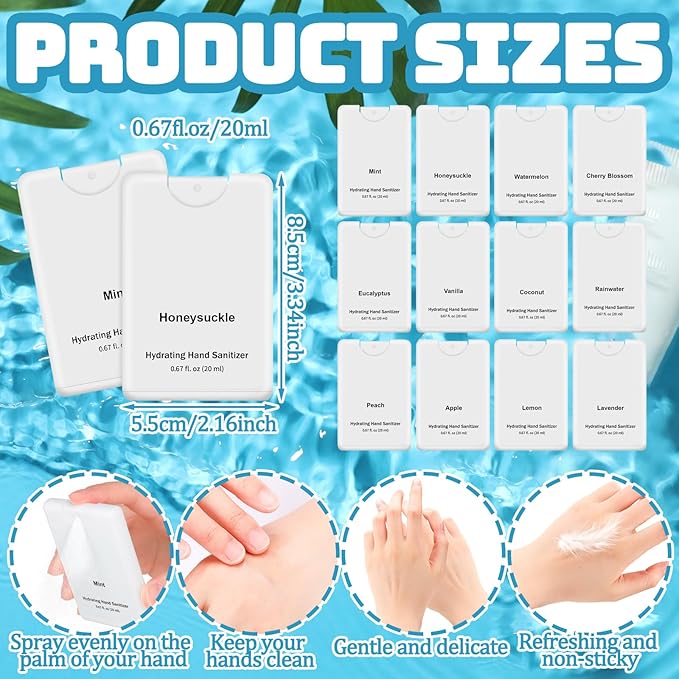 Frienda 48 Pcs Hydrating Hand Sanitizer Spray Bulk 2026 New Year Gift Mini Scented White Hand Sanitizer Spray Holiday Thank You Gift Bulk for Women Men Office Coworker Nurse Volunteer