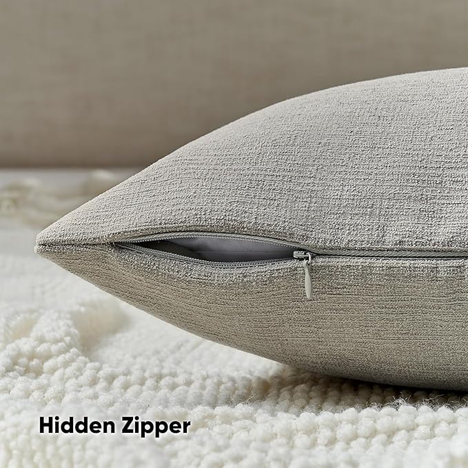 FUTEI Smoke Gray Chenille Decorative Throw Pillow Covers 12x20 Inch Set of 2,Soft Cozy Faux Linen Textured Lumbar Pillow Cases,Farmhouse Home Decor for Couch Living Room