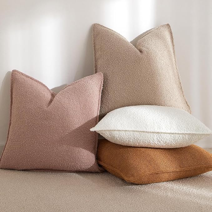 JUSPURBET 24x24 Throw Pillow Covers Set of 2 Decorative Pillow Covers for Couch Sofa Bed Cozy Boucle Textured Cushion Covers Cases with Invisible Zipper for Living Room Home Decor,Mustard Yellow