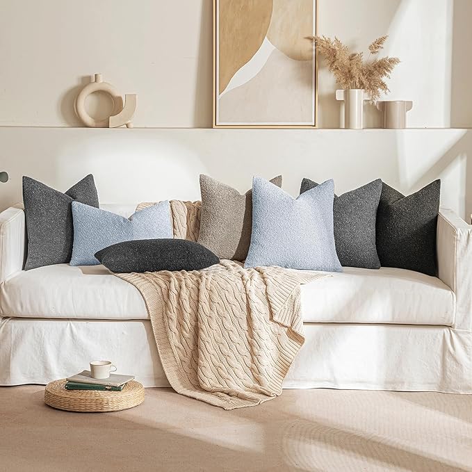 MIULEE 20x20 Inch Decorative Pillow Covers for Couch Bed Set of 2 Textured Boucle Neutral Winter Throw Pillows Light Blue Accent Solid Cushion Pillowcases Sofa Livingroom Home Decor