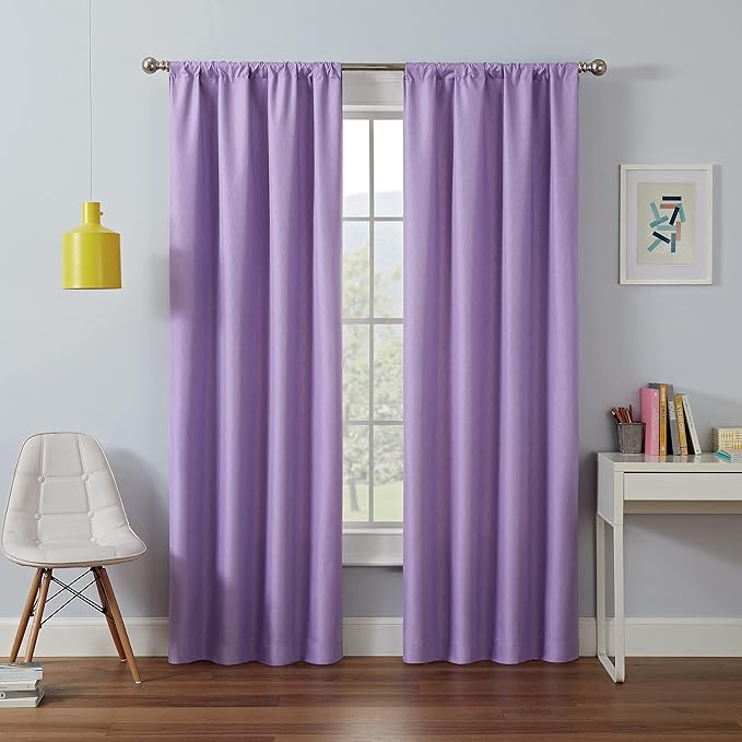 ECLIPSE Kendall Modern Blackout Thermal Rod Pocket Window Curtain for Bedroom or Living Room (1 Panel), 42" x 95", Light Purple