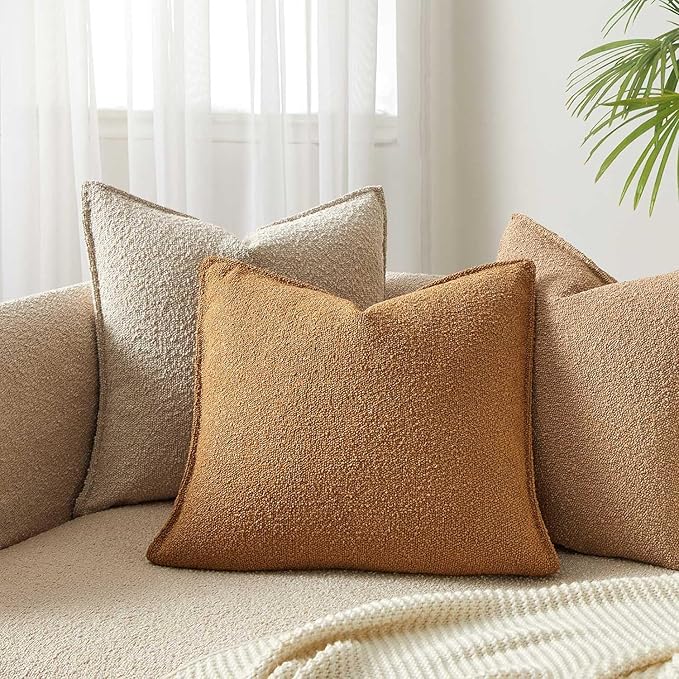 JUSPURBET Throw Pillow Covers 20x20 Set of 2 Decorative Pillow Covers for Couch Sofa Bed Cozy Boucle Textured Cushion Covers Cases with Invisible Zipper for Living Room Home Decor,Mustard Yellow