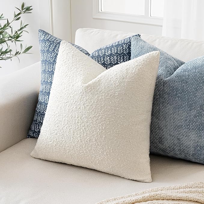 MIULEE 20x20 Inch Decorative Pillow Covers for Couch Bed Set of 2 Textured Boucle Neutral Winter Throw Pillows Christmas White Accent Solid Cushion Pillowcases Sofa Livingroom Home Decor