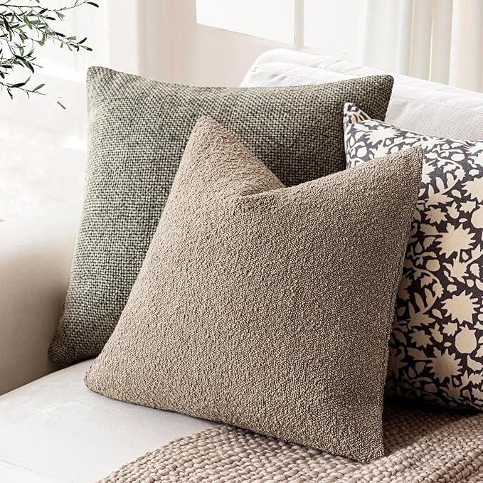 Foindtower Decorative Textured Boucle Throw Pillow Covers Accent Solid Pillow Cases Neutral Soft Cozy Couch Cushion Case for Chair Sofa Bedroom Living Room Home Decor 20x20 Inch,1PC,Light Khaki Tan