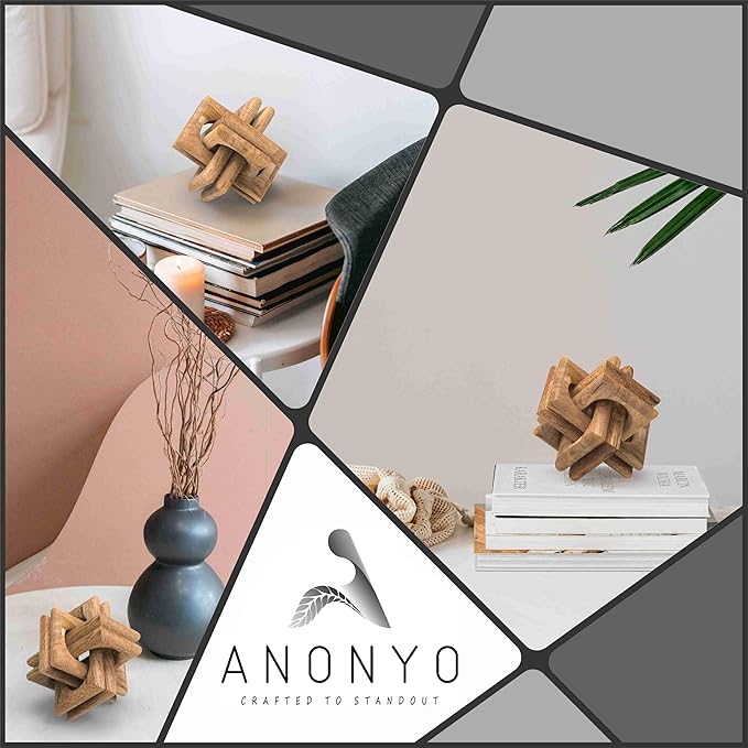 Boho Wooden Chain Links Decorative Object for Coffee Table & Shelf | Handmade Mango Wood Knot Sculpture Rustic Modern Arch Décor for Living Room, Entryway, Console, Office Home Accent (Natural)