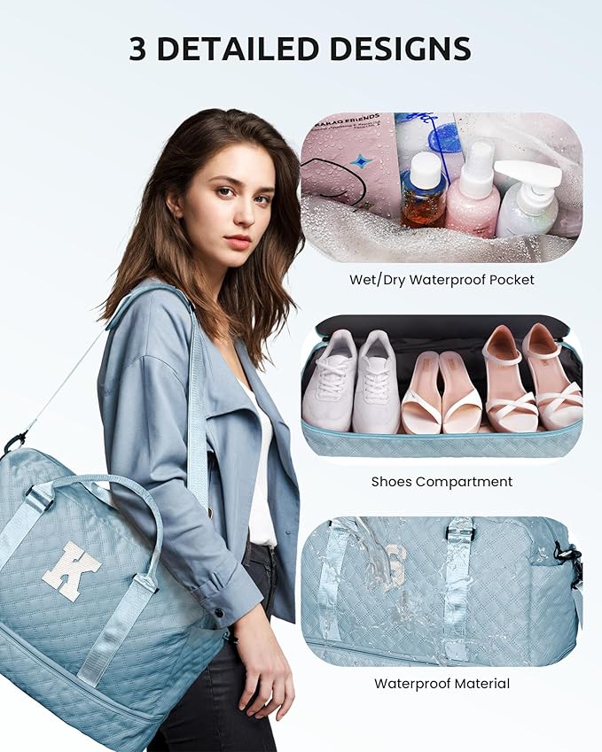Vogewood Personalized Gifts-Teen Duffle Bag with Shoe Compartment, Personalized Weekender Bag, Monogram Overnight Bag, Letter Travel Bag with Makeup Bag，Birthday Gift For Grandma (Letter O)