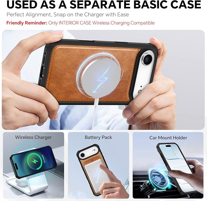TUCCH Detachable Case Wallet for iPhone Air (6.5") 2025, Wrist Strap | 4 Card Slots RFID Blocking | Wireless Charging | Stand | 2-in-1 Magnetic | PU Leather | Shockproof Folio Cover | Light Brown