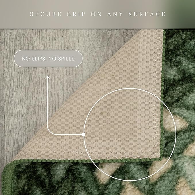 Maples Rugs Marion Bohemian Braided Design Print Area Rug – Made in USA – Low Pile, Non Slip Pet-Friendly Mat for Bedroom, Office, Living & Dining Room, 5' x 7', Green