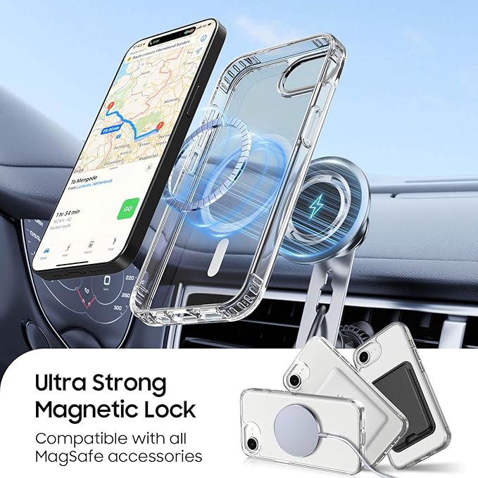 Ntwinro Magnetic for iPhone 16e Clear Case (Compatible with MagSafe) with Black Detachable Wallet & Card Holder for 3 Cards [RFID Blocking] Military Grade Protective Slim Phone Cover