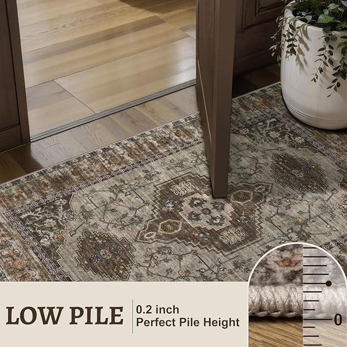 Tangsoo 5x7 Area Rug Washable Rug for Living Room, Vintage Indoor Non Slip Large Area Rugs, Print Distressed Carpet, Soft Low Pile Foldable Floor Rug for Bedroom Dining Room Dorm Grey