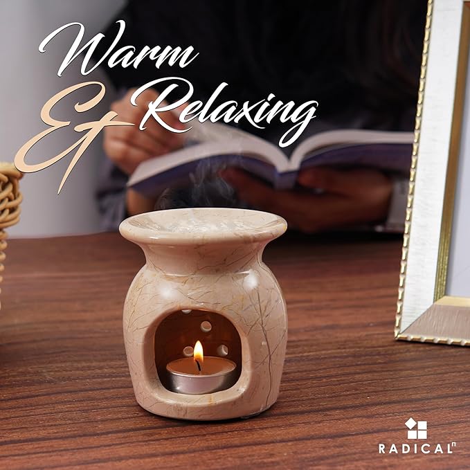 Radicaln Marble Oil Burner 4" Inches Verona Handmade Candle Warmer & Aromatherapy Diffuser for Home, Ideal Oil Warmer, Aroma Diffuser, Essential Oils & Wax Melts