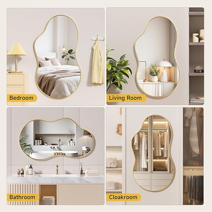 Hasipu Irregular Wall Mirror - 35"x20" Asymmetrical Mirror, Modern Decorative Mirrors for Living Room, Entryway, Hallway, Bathroom, Bedroom,Wall Mounted Home Decor (Gold)
