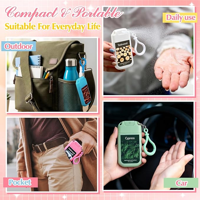 6 Pack Hydrating Hand Sanitizer Spray with Keychain Travel Size Scented Hand Sanitizer Spray Portable Pocket for Purse Backpack Outdoor Travel Adults Office Staff Teacher Nurse