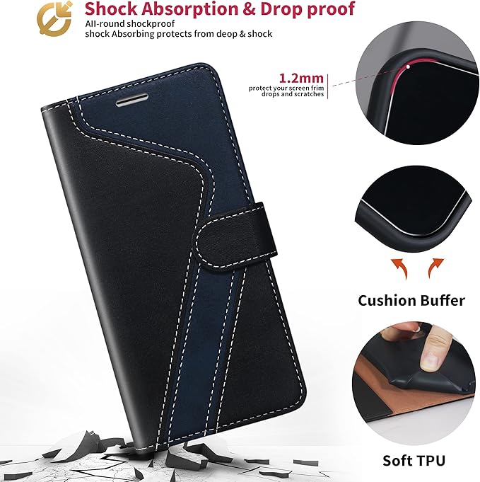 CIVICASE for iPhone 13 Pro Wallet Case,Leather Flip Case [RFID Blocking] Credit Card Holder Folio Magnetic Stand TPU Shockproof Cover Color Matching for iPhone 13 Pro (6.1") Black Blue