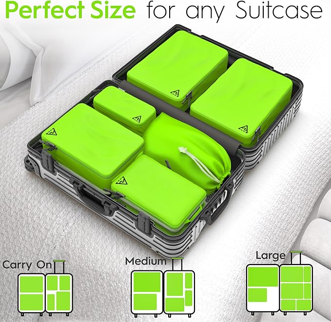 8-Piece Luxury Compression Packing Cubes & Bags for Travel – Maximize Space in Luggage with HybridMax Double-Capacity Design, 50 Luggage Tags, Deluxe Set, Lifetime Satisfaction Suitcase Organizer Bags
