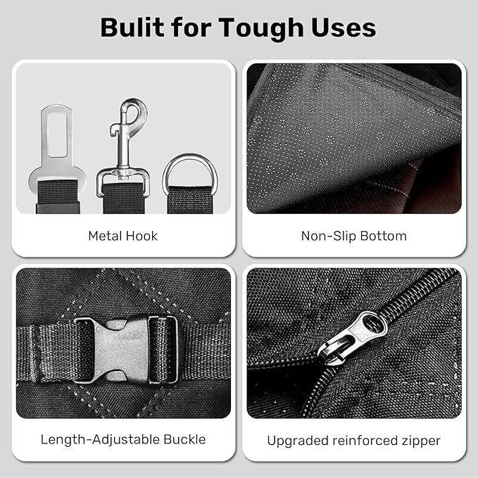 Zanch Heavy-Duty Dog Car Seat Cover, Flat Solid Back Seat Extender for Multi Large Dogs, Hard-Base Supports 450 lb, Waterproof Scrachproof Hammock Protector, Standard for Cars, SUV, Trucks, Black