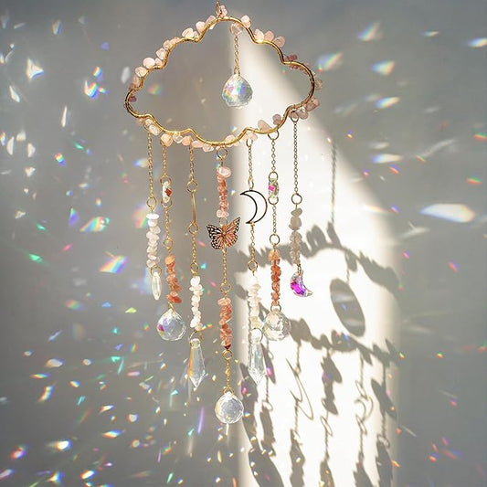 H&D HYALINE & DORA Cloud Shaped Crystal Suncatcher Glass Balls with Chain Rainbow Maker Sun Catcher Hanging Wind Chimes for Christams Home Decor