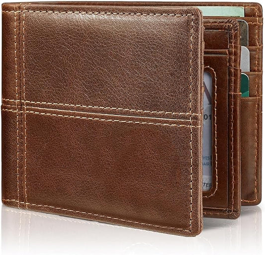 Artpaxy Mens Wallet Bifold Genuine Leather RFID Blocking Wallet for Men with 1 ID Window 13 Card Holders 2 cash pockets 1 Gift Box