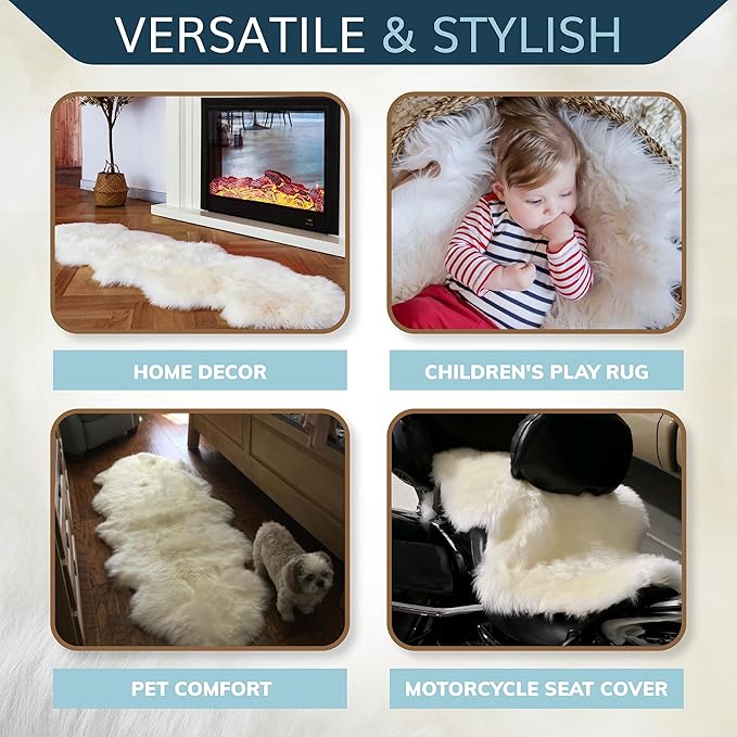 WaySoft New Zealand Sheepskin Area Rug – Genuine Fluffy Wool, Multiple Sizes, Bedroom or Living Room Decor(6ft x 7ft,Grey)