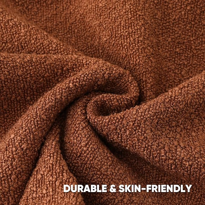 HAUSSY Set of 2 12x20 Decorative Throw Pillow Covers, Soft Cozy Textured Boucle Lumbar Pillow Cases, Home Decor for Couch Bed Living Room, Rust