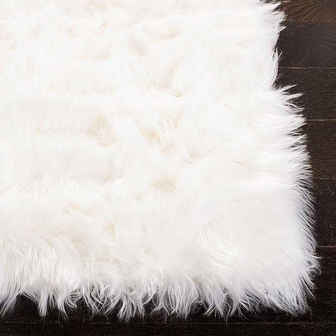 SAFAVIEH Faux Sheep Skin Collection 9' x 12' Ivory FSS235A Silken Glam 2.35-inch Thick Area Rug